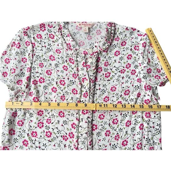Brooks Brothers Red Fleece Floral White Pink Short Sleeve Flowy Blouse - Size 6 - Picture 7 of 11